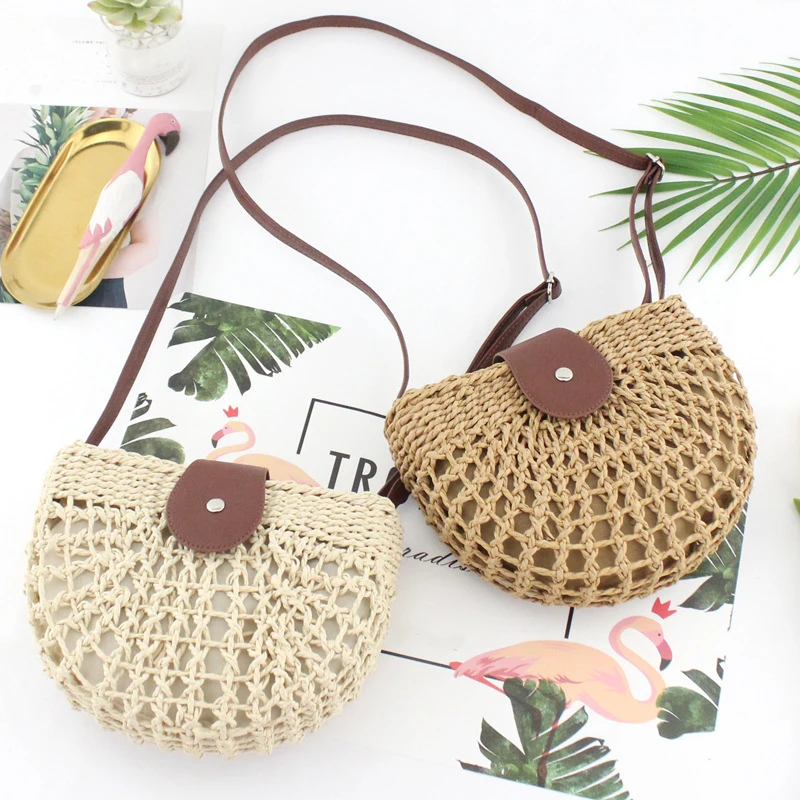 Trend All-match New Hollow Semicircle Mobile Phone Messenger Bag Women Straw Woven Bag Fashion Holiday Lady Shoulder Bag