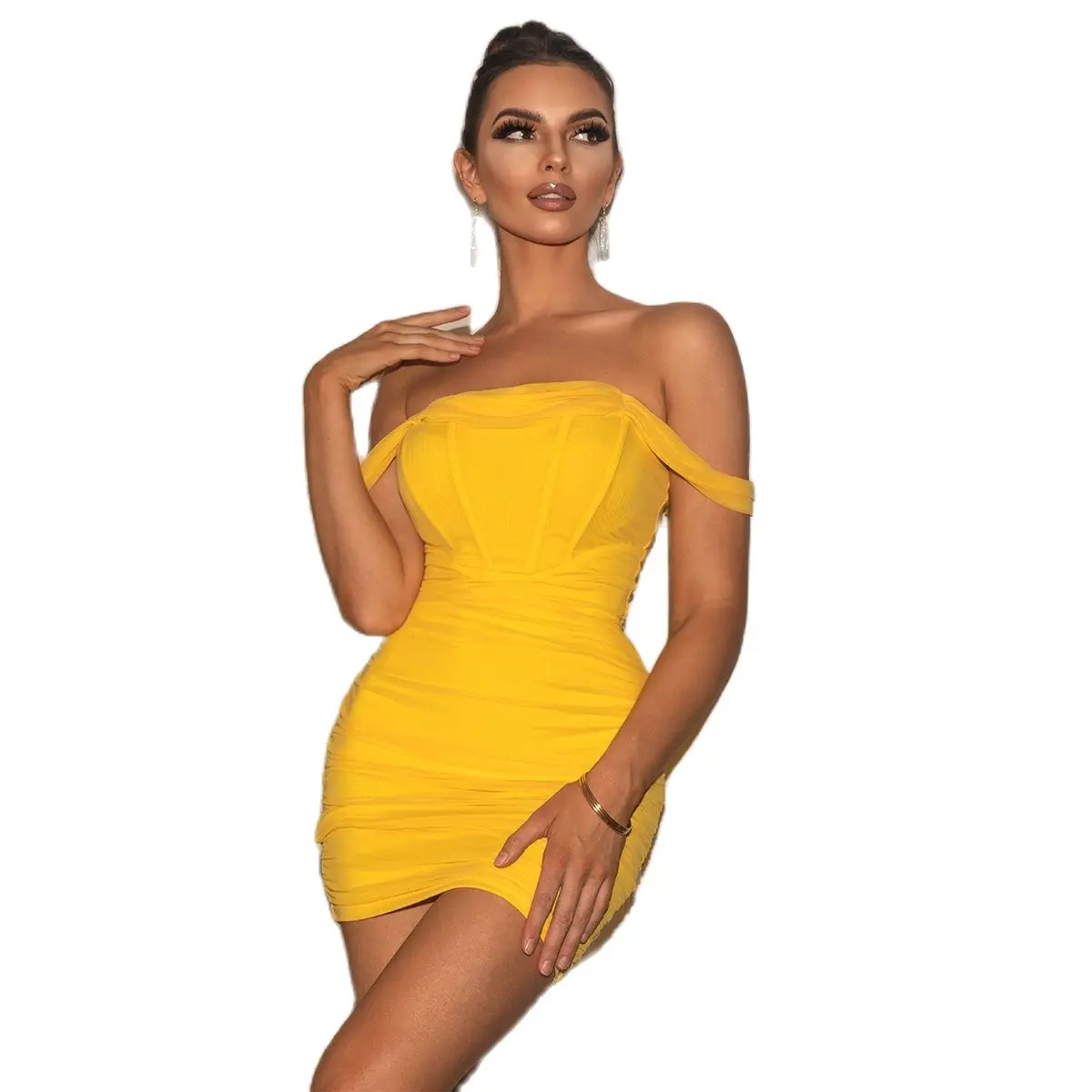 

Women's Clothing 2022 Spring and Summer New Lady Pure Desire Hip Wrap Short Skirt Sexy Suspender Pants Yellow Design Tight Dress