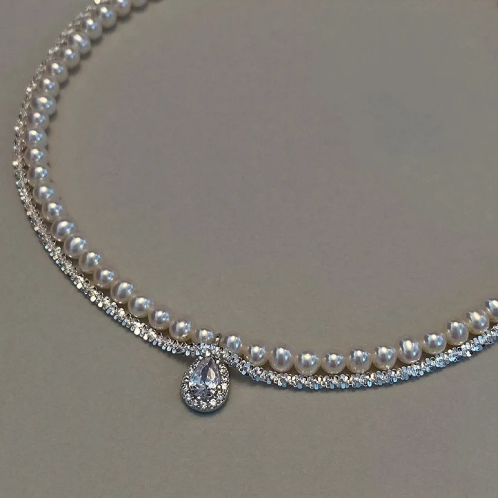 

Natural Freshwater Pearl Necklace Multi-Layer Elegance Retro Clavicle Chain
