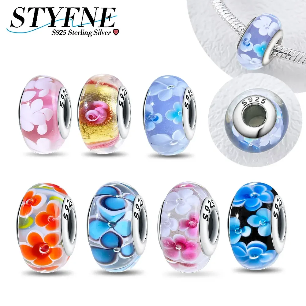 Стерлингового Серебра 925 цветок пузырь мини-бусины из муранского стекла дружба