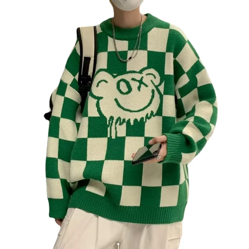 

High Quality Trend Chessboard Round Neck Men's Sweater In Autumn and Winter Casual and Versatile Knitwear