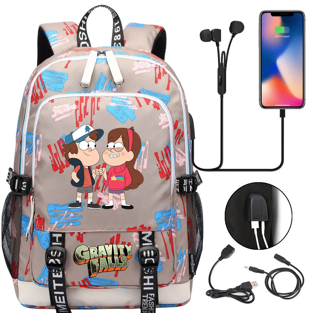 Disney Gravity Falls Backpacks Teenager USB Charging Laptop Backpack Women Men Rucksack Mochila Travel Bag