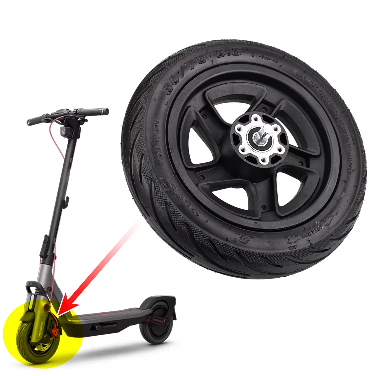 Фото Оригинальное переднее колесо для электрического скутера Segway F3, 10 дюймов, 60/75-6,5, самовосстанавливающаяся шина с ступицей, аксессуары в сборе, детали №2