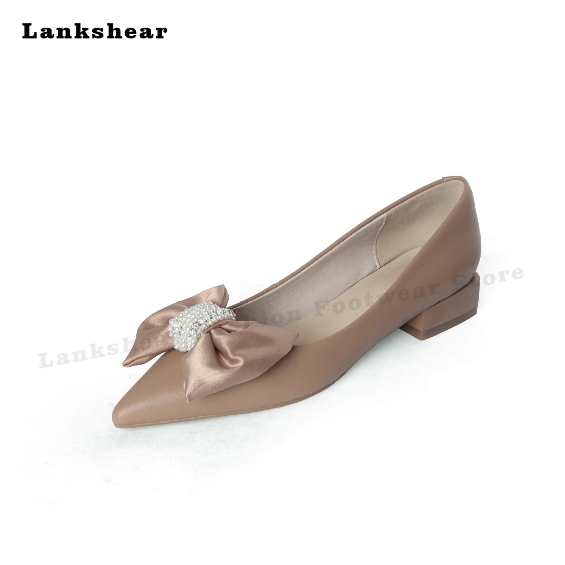 2022 New Ladies Fashion Low Heels Butterfly-Knot Pearl Pumps Ladies Sexy Party Casual Shoes Spring and Summer Flats Shoes