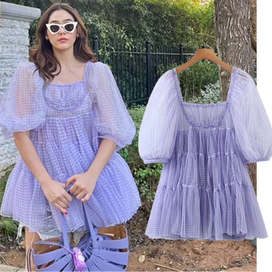 

Женское мини-платье в клетку, с сетчатой вставкой