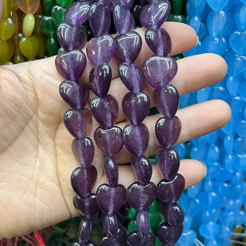 

Onyx Agates Heart Beads Spacer Purple Hearts Natural Stone Loose For Jewelry Making DIY Bracelet Wholesale 15“ 28pcs