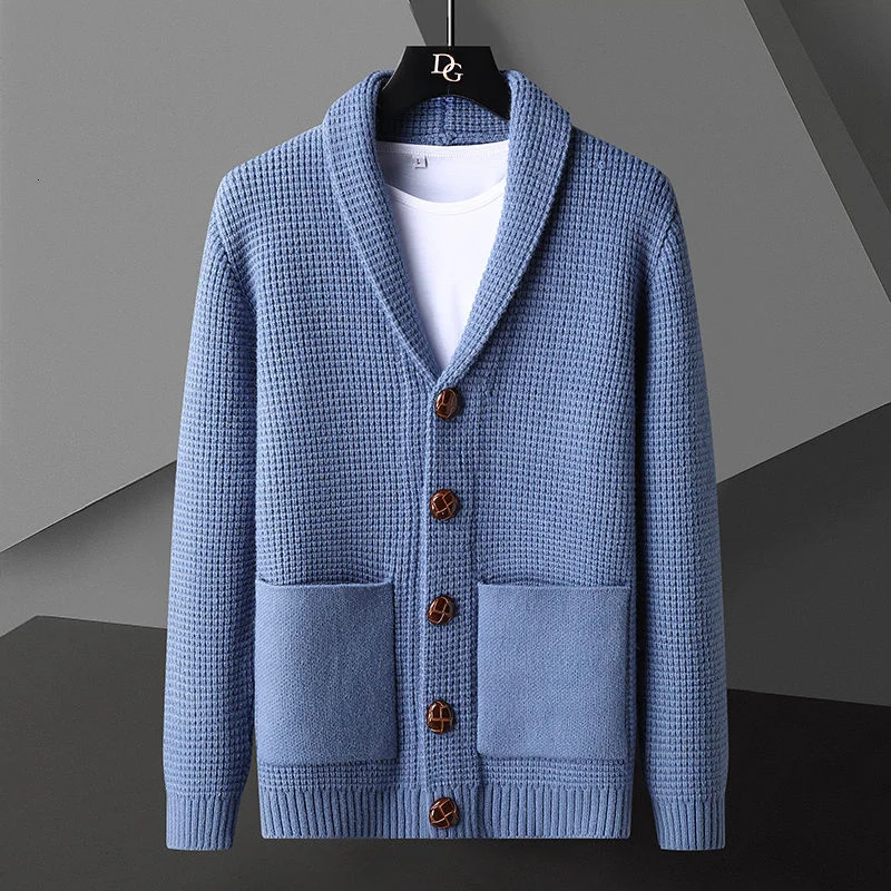 

2022 Autumn V-neck Cardigan Sweater Men's Sweater Sueter Hombre Blue Khaki Mens Sweaters Solid Color Knitted Cardigan Sweater