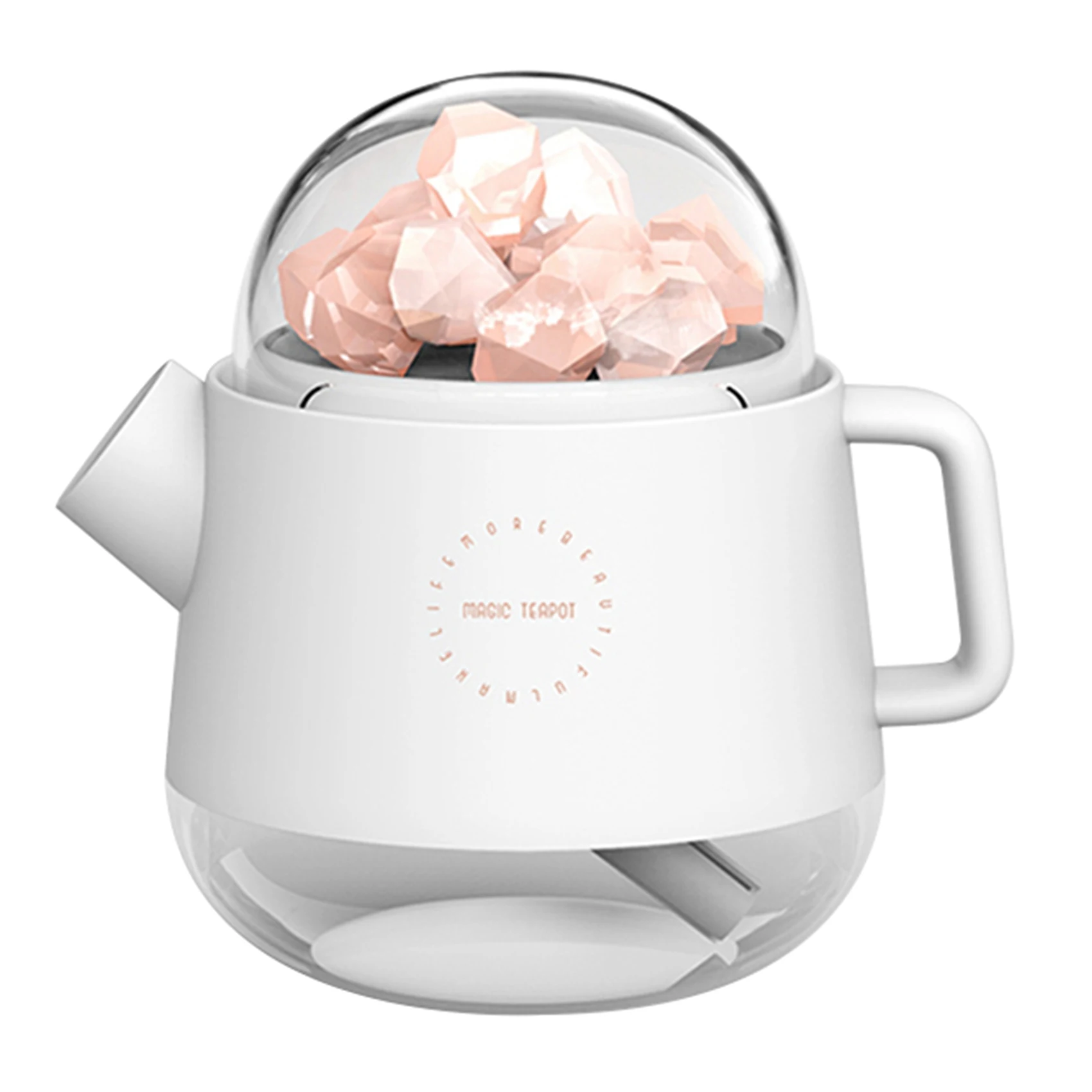 

Portable Crystal Salt Stone Kettle Aromatherapy Humidifier USB Aroma Diffuser with Light for Desktop Home Decor, White