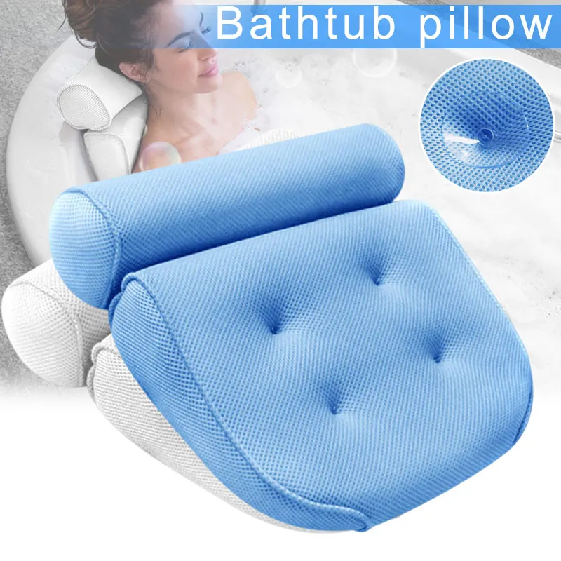 

1 Pcs Anti-slip 3D SPA Breathable Home Bath Pillow Head Neck Rest Relax 4 Suction Cup HY99