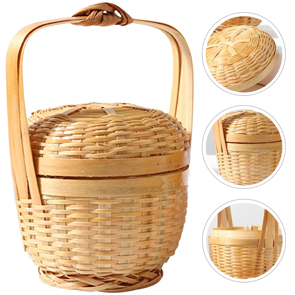 

Basket Woven Eggbasketswith Style Storage Picking Fruits Grain Pastoral Home Household Natural Round Handles Handlehand Kit