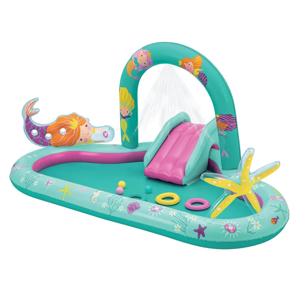 

Mermaid Inflatable Center Splash Pool with Sprinkler Toys & Slide Age 2 & up Unisex