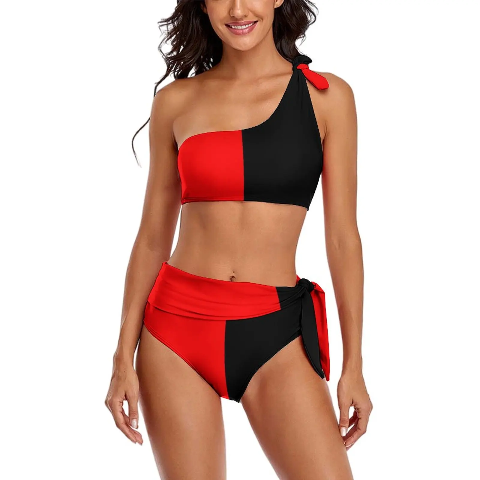 

Two Tone Circus Bikini Swimsuit Sexy Red Black High Waist Bikinis Set Women Vintage Swimwear Swimsuits Sport Beachwear Plus Size