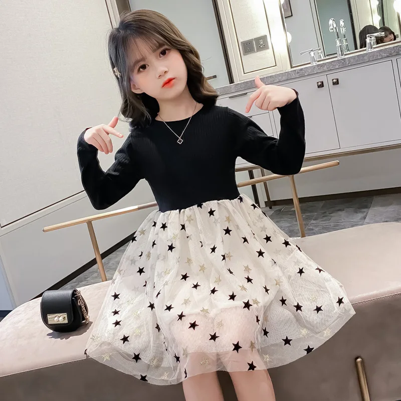 

2022 teeanger Kids baby Girls Dresses Tulle clothes mesh stars long Ruffler Cute Children Short 3 4 5 6 7 8 9 10 11 12 years