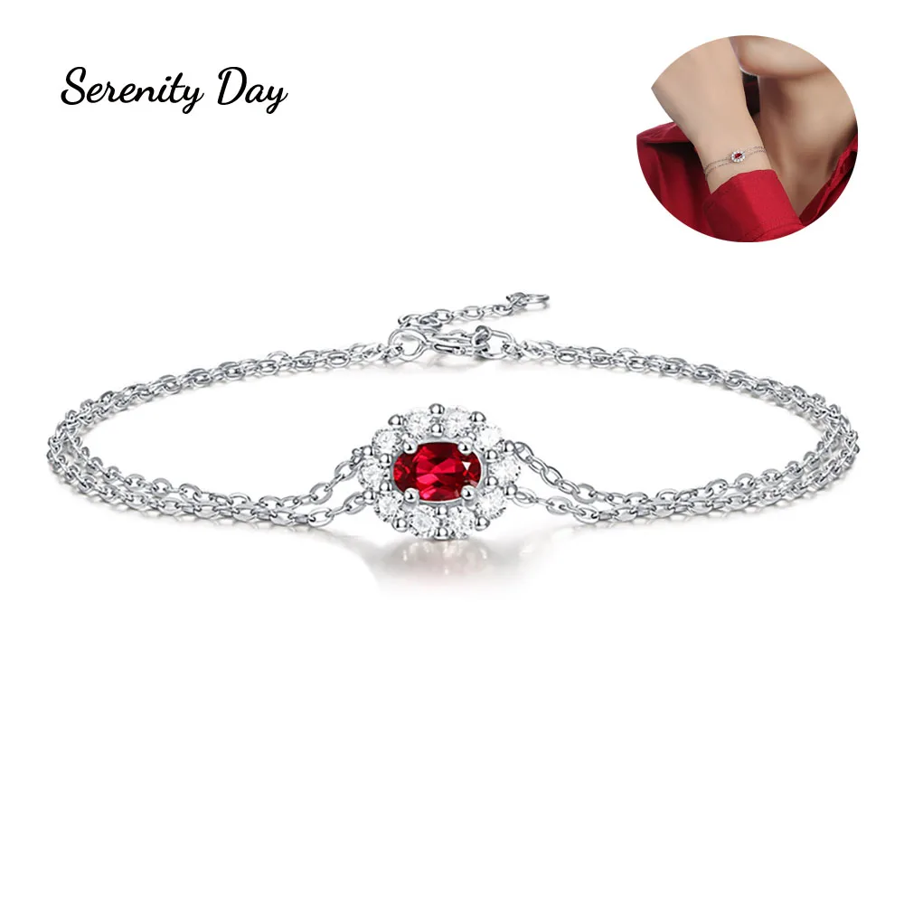 

Serenity Day Boutique Jewelry 100% 925 Sterling Silver Inlaid Natural Ruby Female Bracelet Women Wedding Party and Birthday Gift