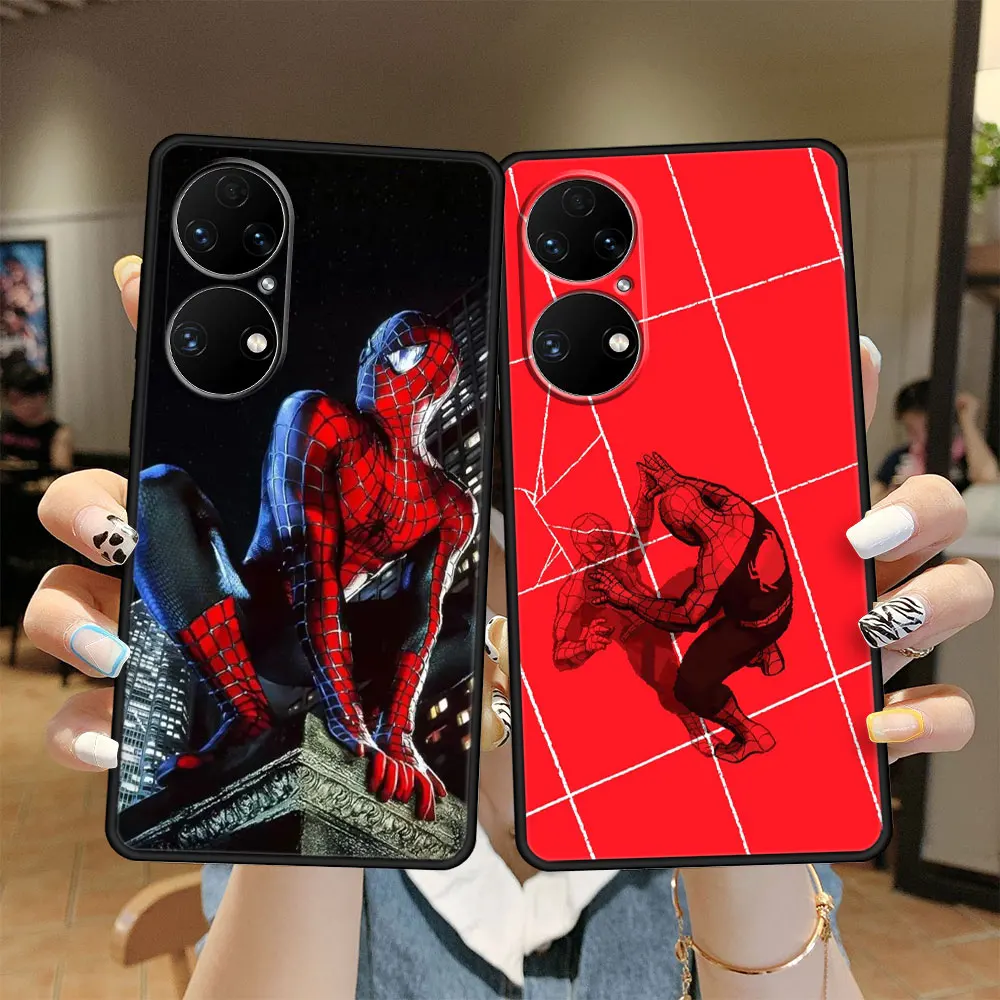 

Black Marvel Spiderman Red Back Case Funda for Huawei 9 SE P30 P50 P20 Pro Nova 5T P40 Lite 7i Y7 Y6 2021 E 2019 P Celular