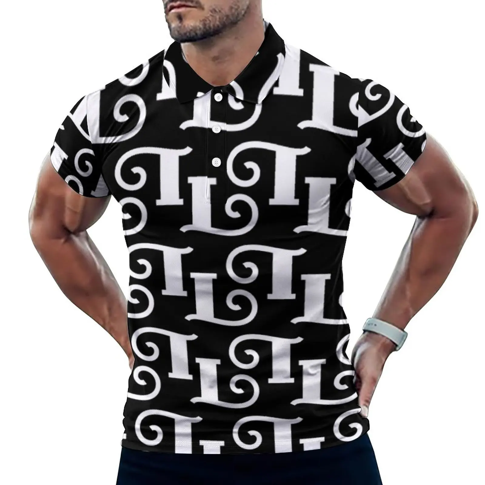 

Рубашка-поло мужская оверсайз с коротким рукавом и принтом