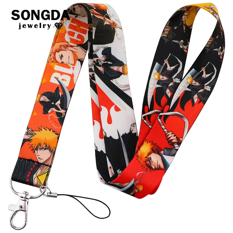 

Anime Bleach Cosplay Lanyard Keychain Kurosaki Ichigo Hitsugaya Toushirou Mobile Phone Rope Neck Strap ID Badge Accessories Gift