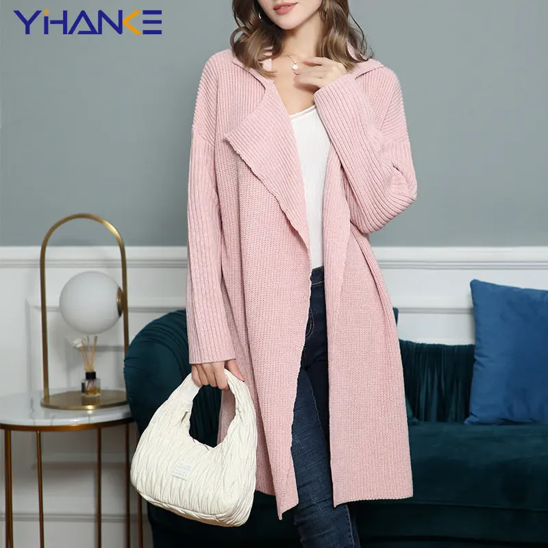 

Autumn and Winter New Casual Fashion Long-sleeved V-neck Medium-length Knitted Cardigan Women's Trendy Top Coat Sweater Female