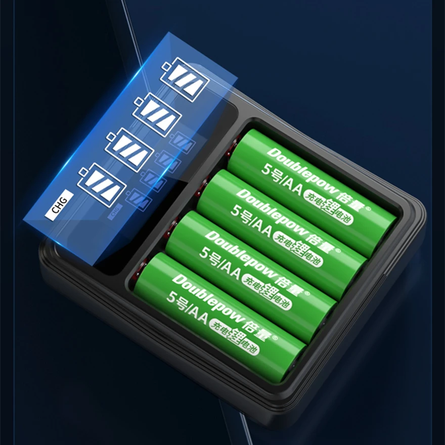 

4PCS large capacity 1.5v AA 2400mWh rechargeable battery constant voltage fast charge lithium battery + 4 slot USB smart charger