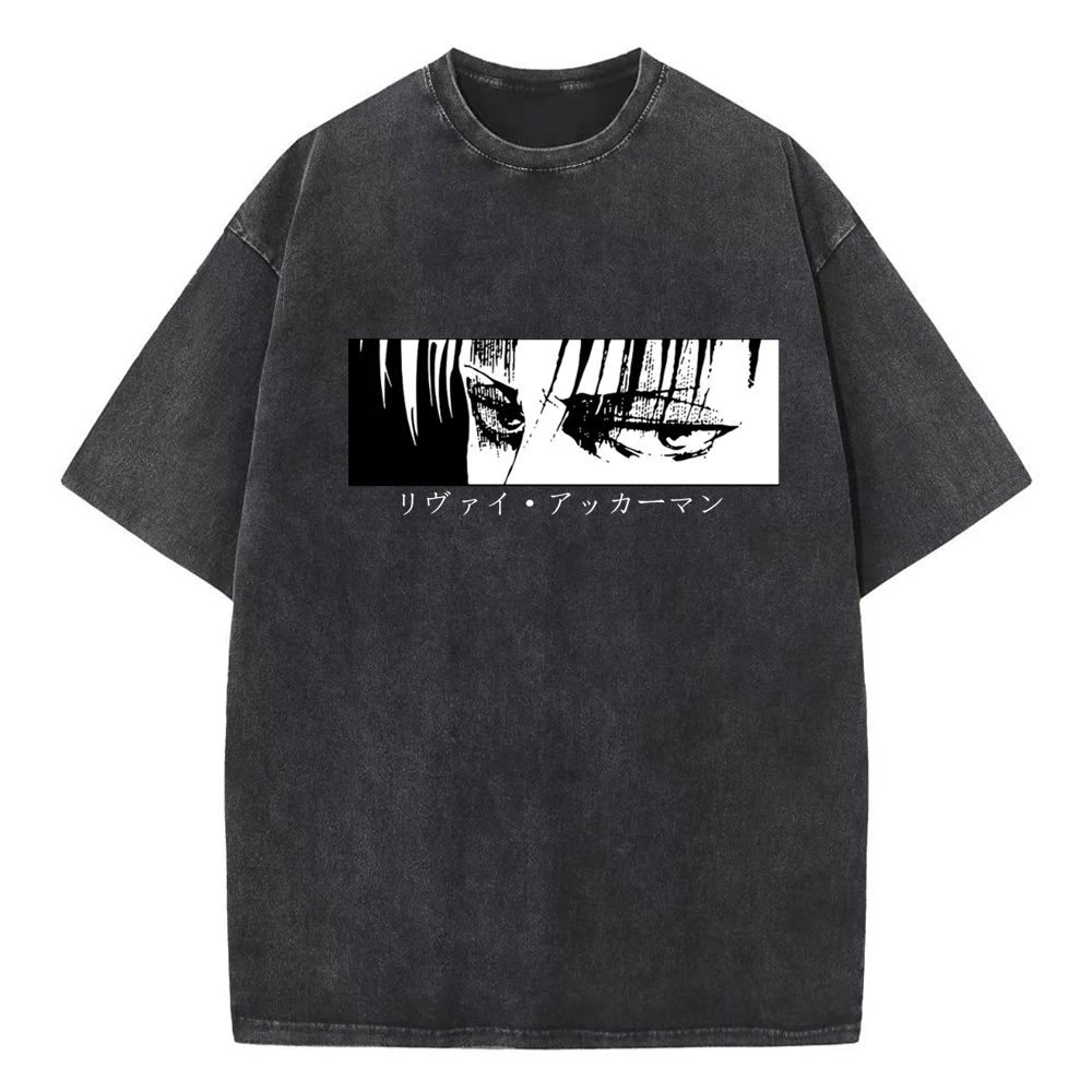 

Vintage Washed Tshirts Attack On Titan Anime Eyes T Shirt Harajuku Oversize Tee Cotton Fashion Streetwear Unisex Top