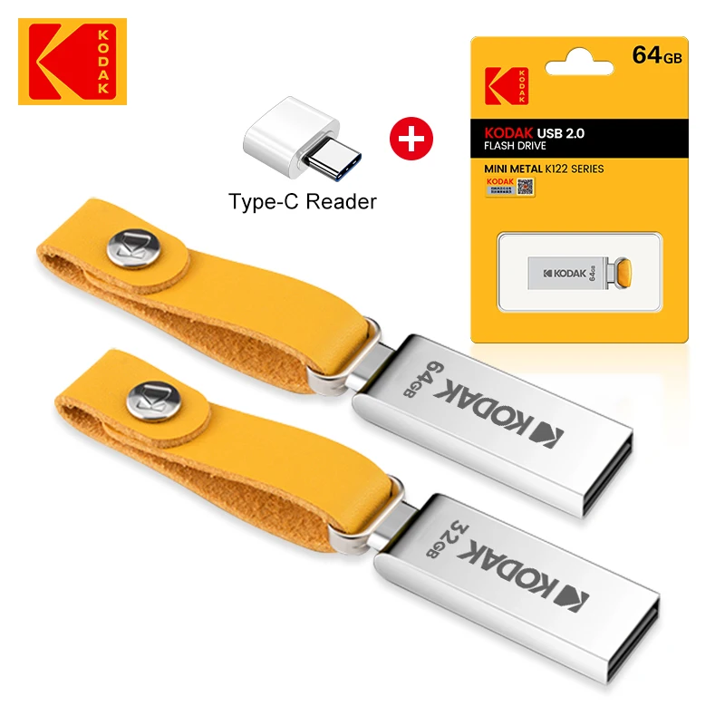 

KODAK USB 2.0 32GB 64GB 128GB In-Line Flash Drive Memory Stick High Speed USB 2.0 K122 64gb 128gb Pendrive U Disk +Type-C Reader