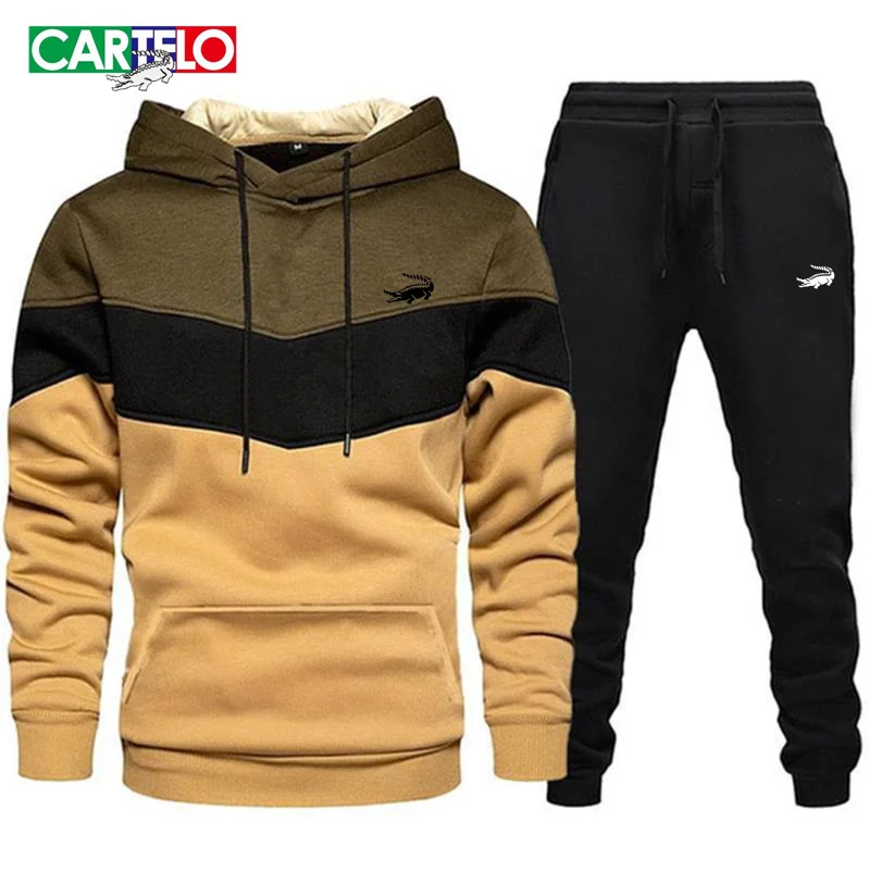 2023 New Cartelo printed men's fleece hoodie sports casual long-sleeved warm autumn and winter hoodie+trousers set