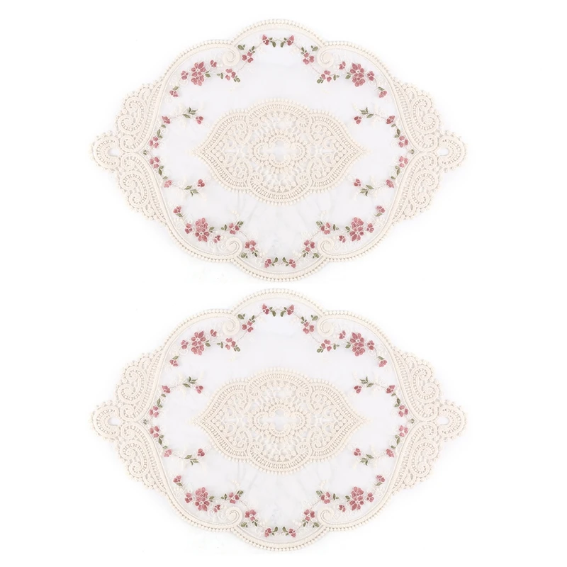 

2Pcs Vintage Table Placemats Crochet Lace Placemats Exquisite Flower Embroidered Doilies Vase Mat 12.2 X 16.9 Inch