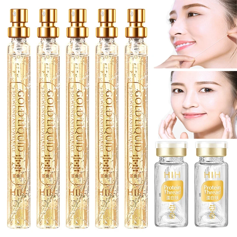 

1 Set Facial Essence 24K Gold Face Serum Active Collagen Silk Thread Anti-Aging Smoothing Firming Moisturizing Hyaluronic Care