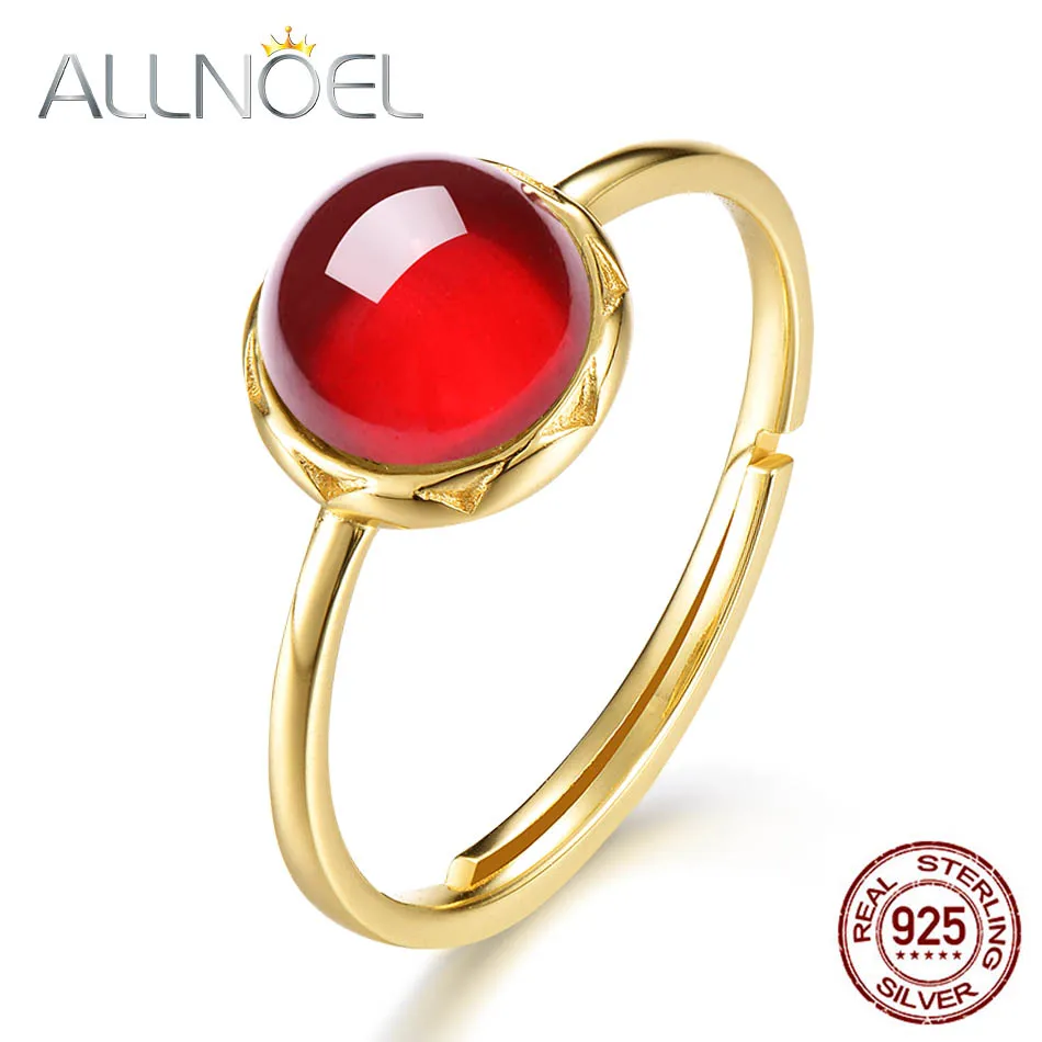 

ALLNOEL, 925 пробы, серебряное кольцо, натуральный моиссанит, гранат, драгоценный камень, регулируемое для женщин, для свадьбы, помолвки, изящное ...