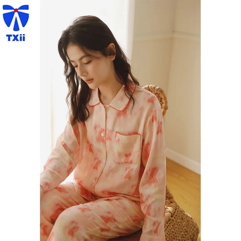 TXii бамбуковая хлопково-марлевая домашняя одежда с лацканами и длинными рукавами