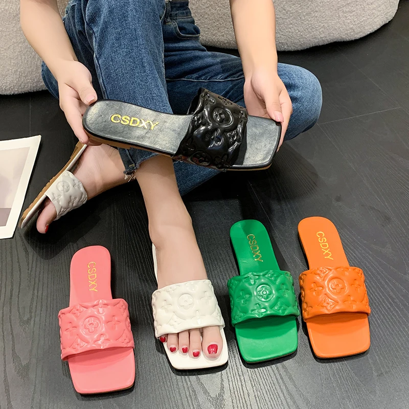 

Шлепанцы женские, квадратные, с изображением цветов, 5 цветов, женские пляжные тапочки, размера плюс