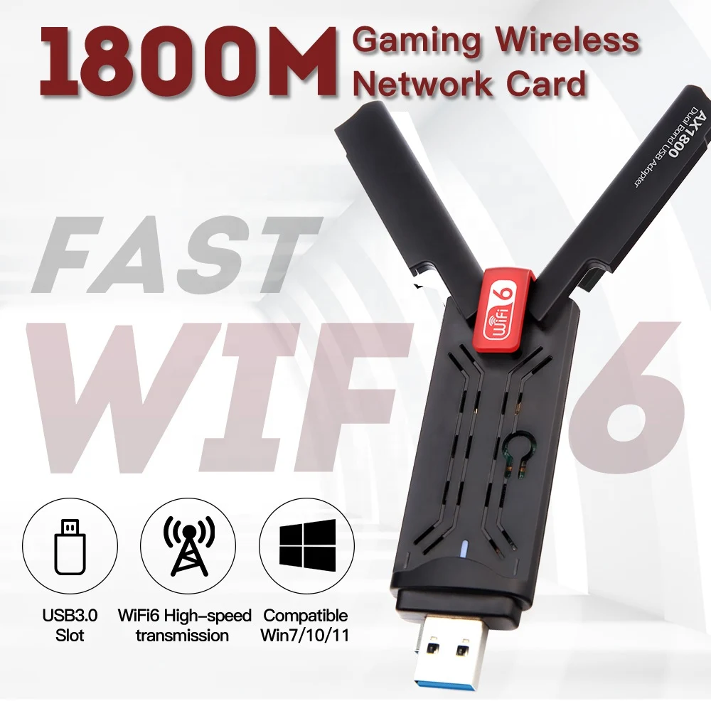 

USB Wi-Fi 6 адаптер 1800 Мбит/с, 5,8 ГГц + 2,4 ГГц