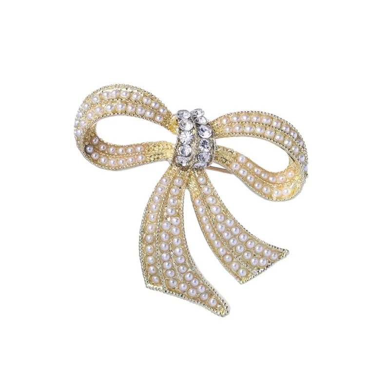 

Wuli&baby Pearl Bowknot Brooches For Women Unisex 3-color Christmas New Year Bow Knot Brooch Pin Gifts