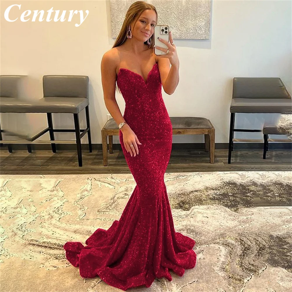

Burgundy Mermiad Sexy Formal Dresses Sequin Night Dresses Women's Evening Dresses Glitter Wedding Party Dress robe de bal