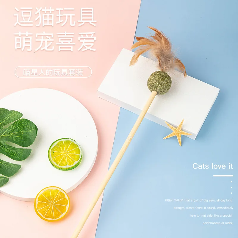 

Factory Direct Sales Cat Cat Teaser Feather Wooden Pole Bite-Resistant Magic Wand Molar Self-Hi Artifact Cat Teaser Wholesale