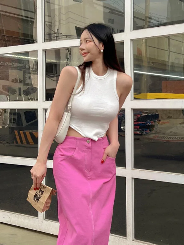 Корейская летняя версия 2024 новый жилет на бретельках с круглым вырезом для