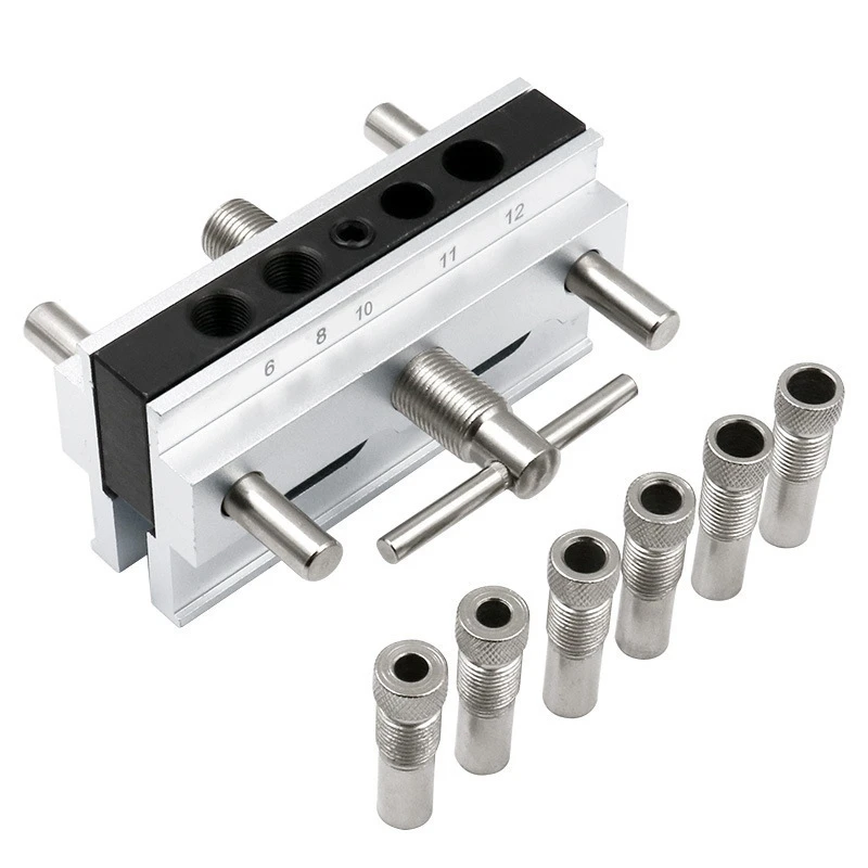 

Drilling Instructions Positioner Woodworking Dowel Jig Tool Metal Drill Dowel Hole Self-Centering Locator DIY