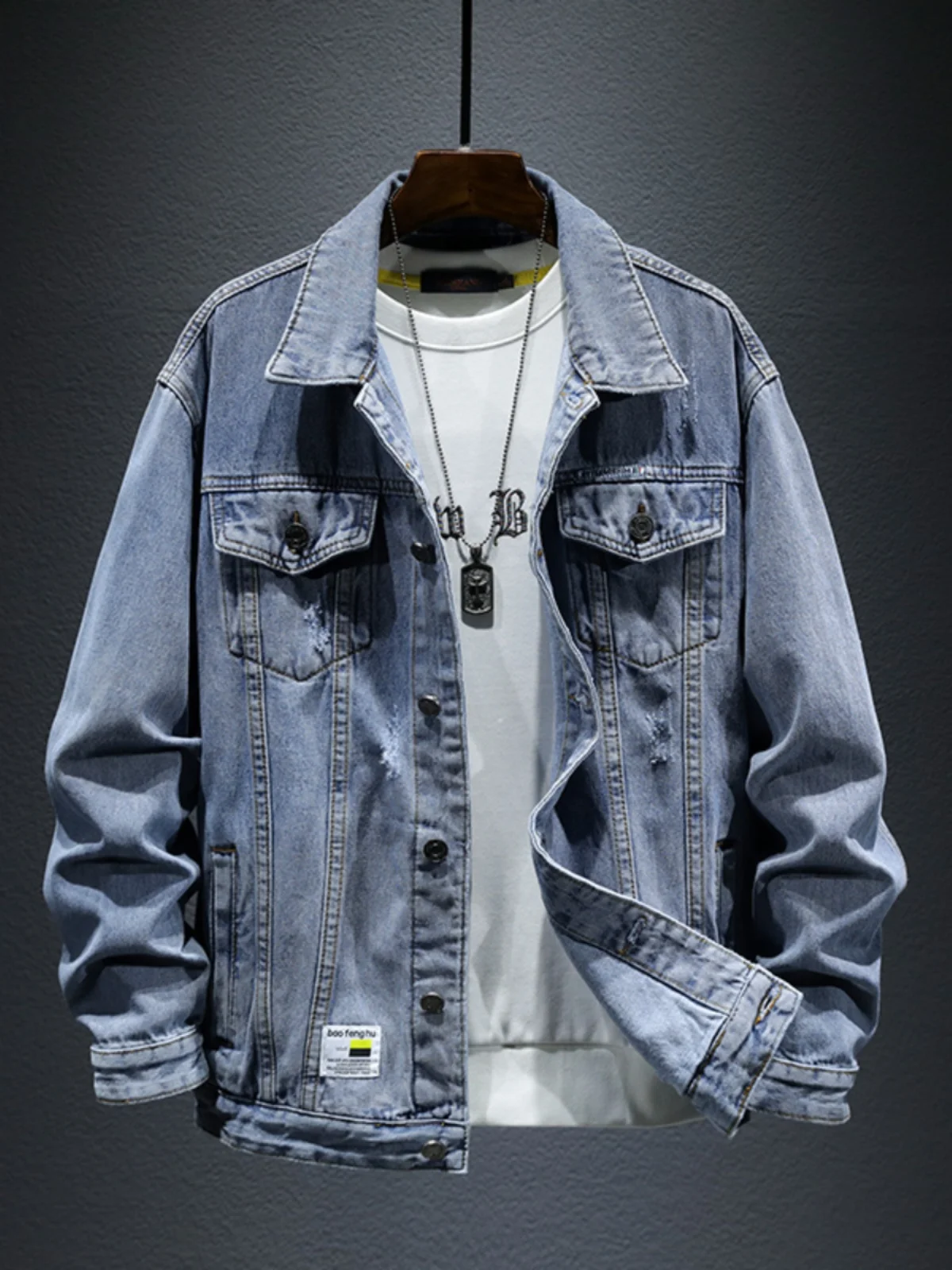 Джинсовое пальто мужская весенне-осенняя модная брендовая куртка с лацканами