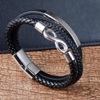 classic double layer accessories specially designed stainless steel mens leather bracelet multi color combination surprise gift