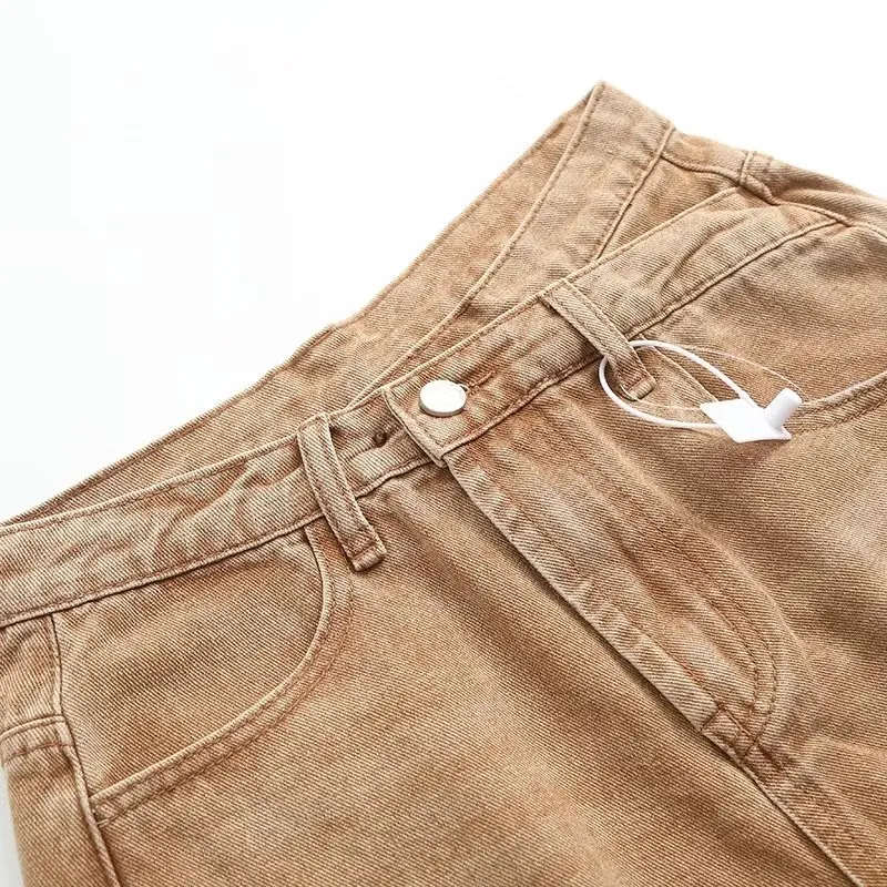 Dave&Di American Retro High Street Washed Hole Color Denim Solid  Shorts High Waist Casual Loose Bermuda Women Summer Mom Shorts