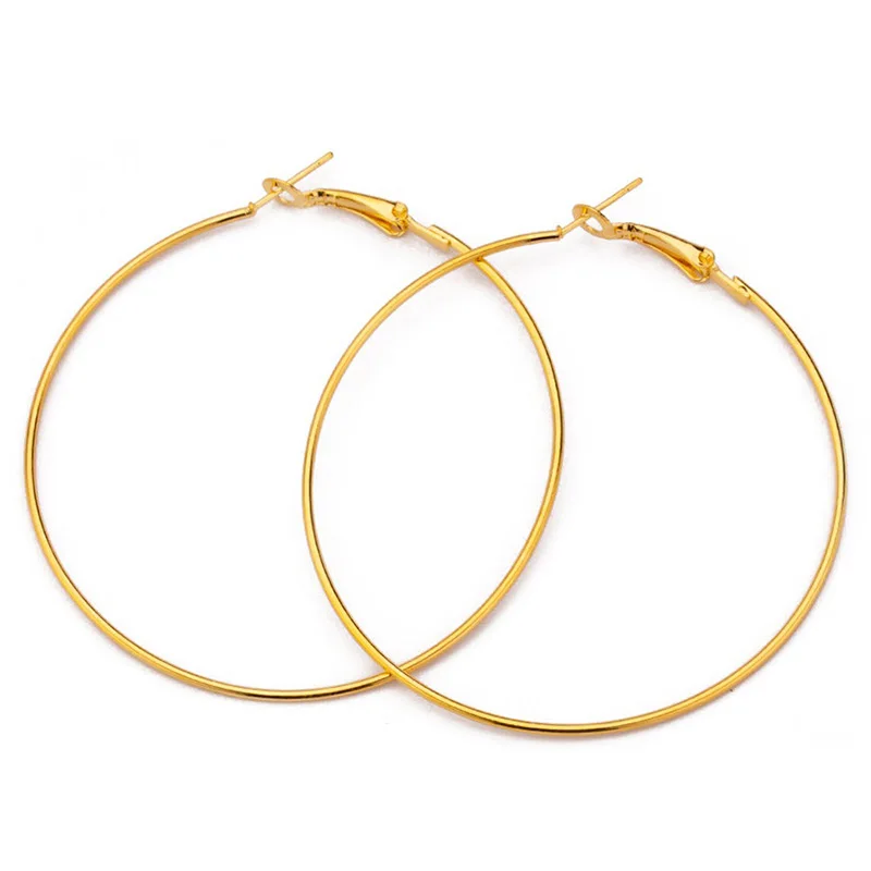 1 Pair 25 30 40 50 60mm Rhodium Gold Color Round Big Circle Hoop Earring Hoops DIY Fashion Women Jewelry Making Accessories |
