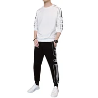 mens tracksuit solid color leisure trend long sleeved t shirts and pants