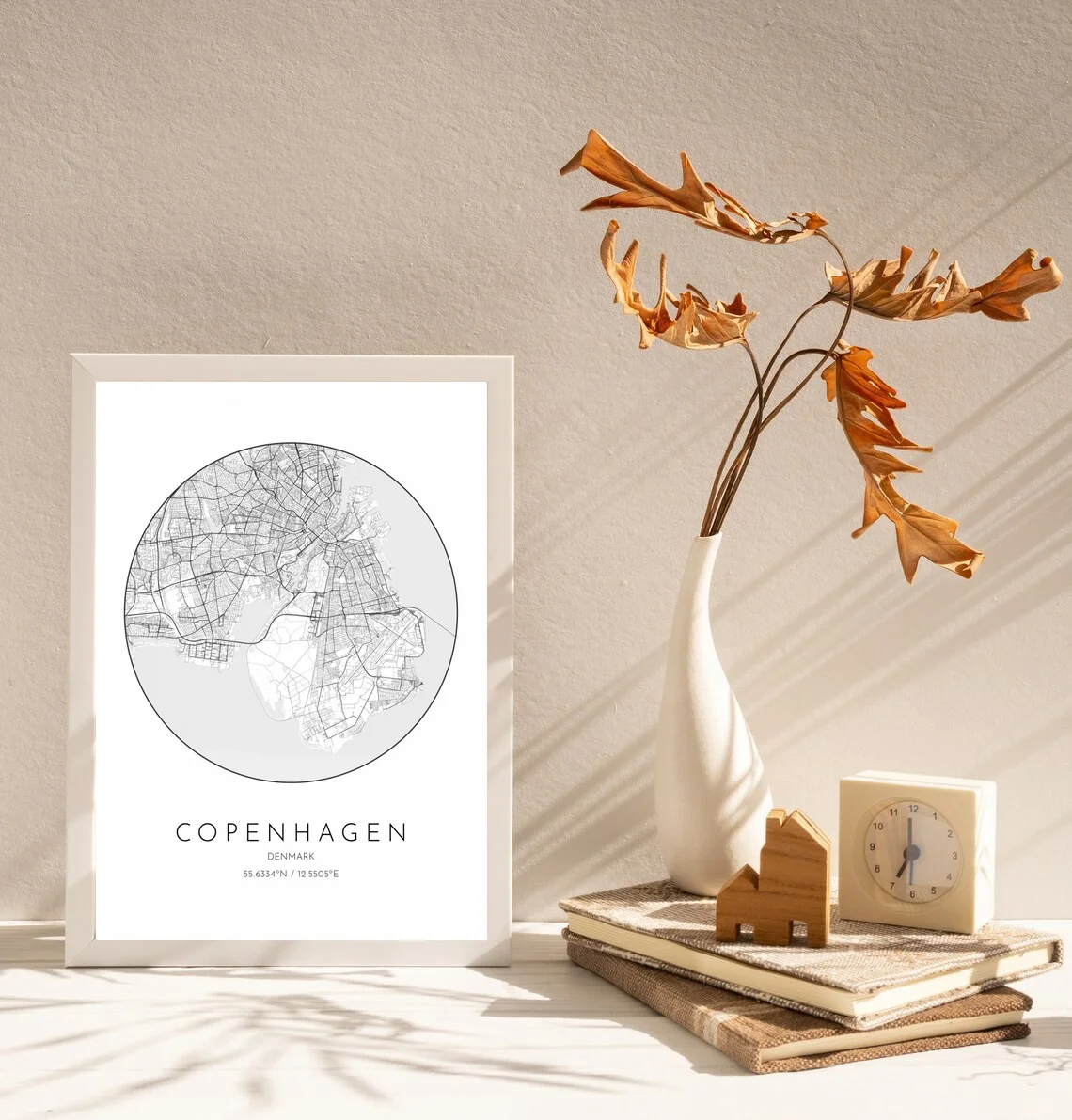 Копенгаген Дания минималистичные городские карты настенное искусство холст