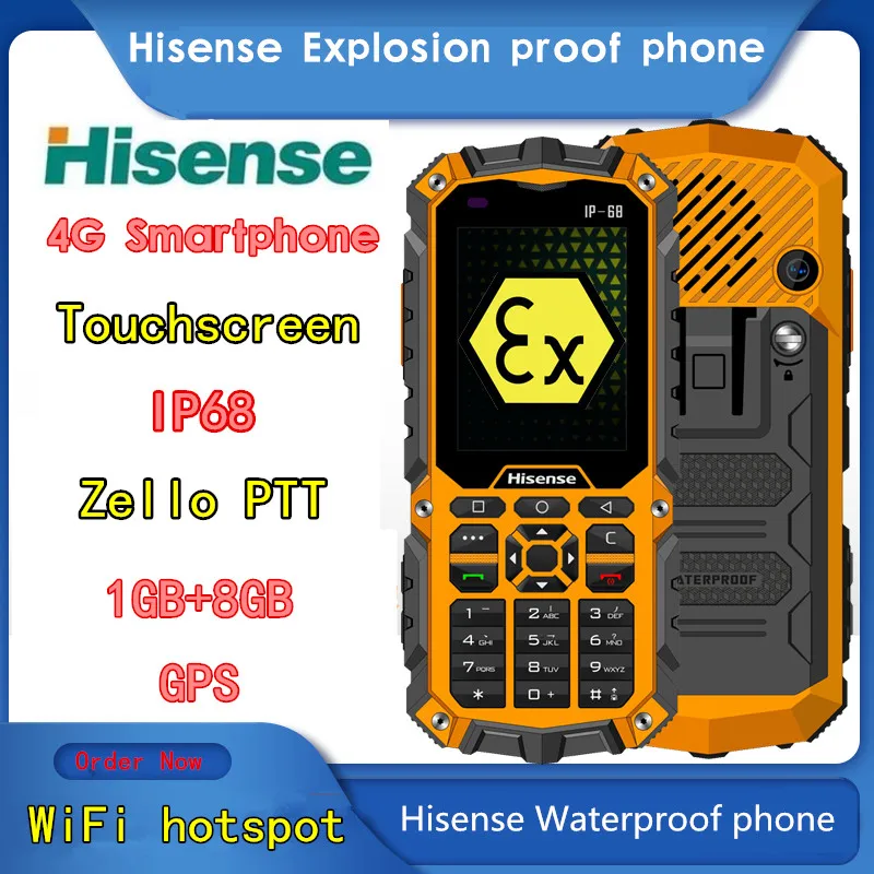 Hisense D11 Zello PTT Smartphone IP68 Waterproof 4G LTE GPS Wifi Touchscreen 1G +8G  Android 8 Phone