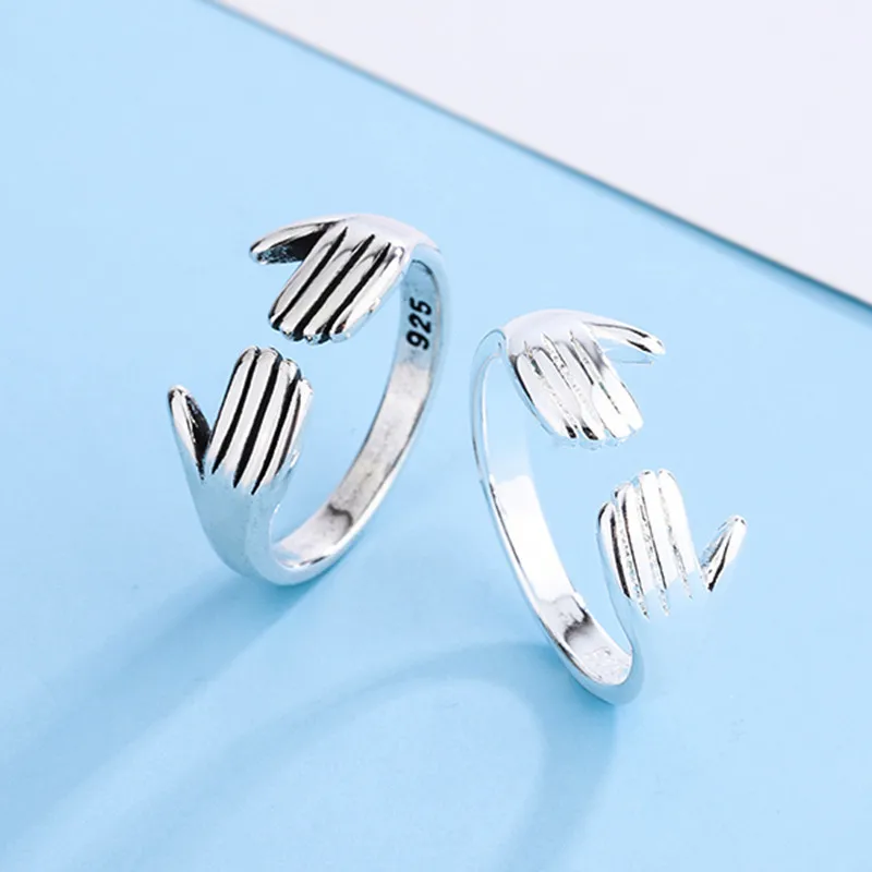 

925 Sterling Silver Hand Embrace Open Rings For Women Engagement Luxury Fine Jewelry Accessories Free Shipping Items GaaBou