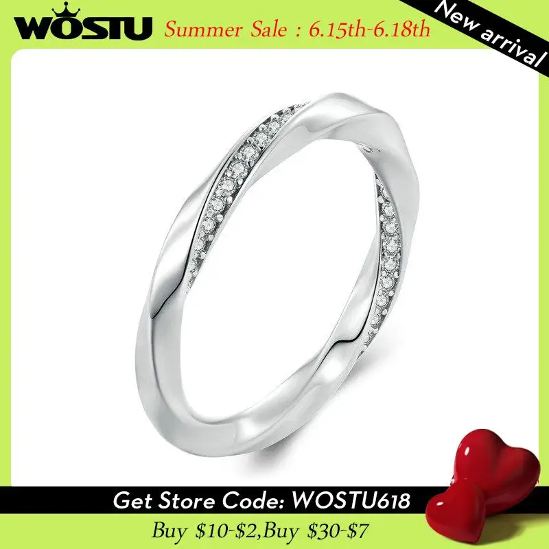 

WOSTU Mobius Strip Promise Rings 925 Sterling Silver AAA Zircon Wedding Ring Women Special Family Gift For Love Geometric Anel