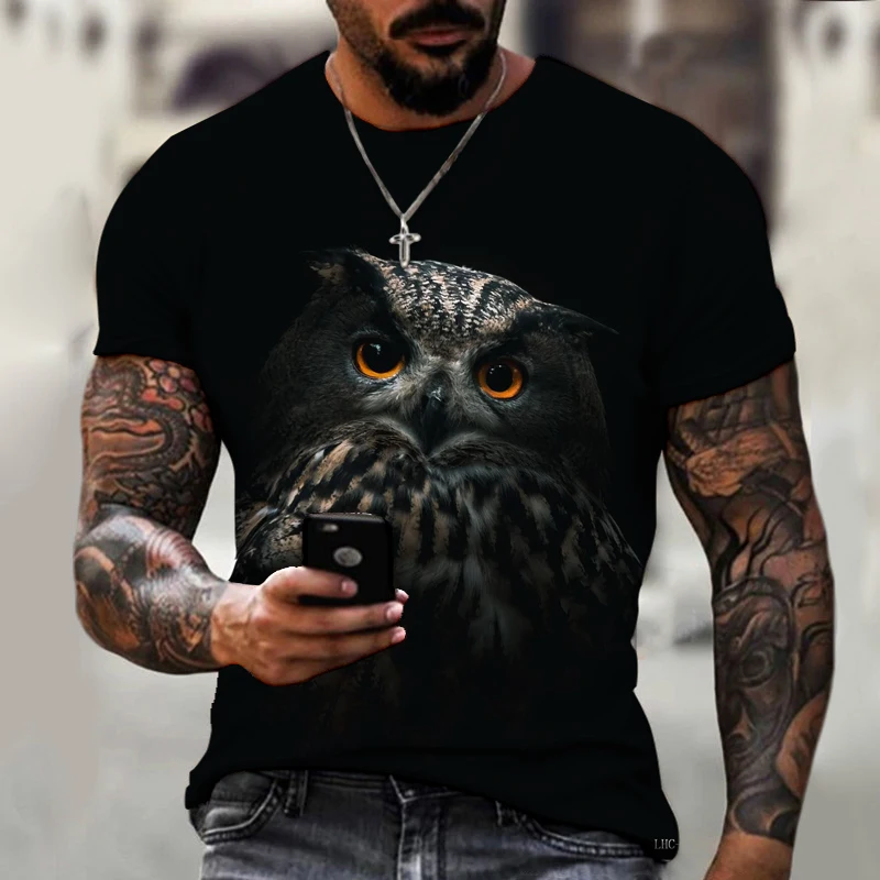 

2022 brand men's shirt exclusive design animal world owl bird eagle round neck T-shirt 3D printing loose oversized 5XL