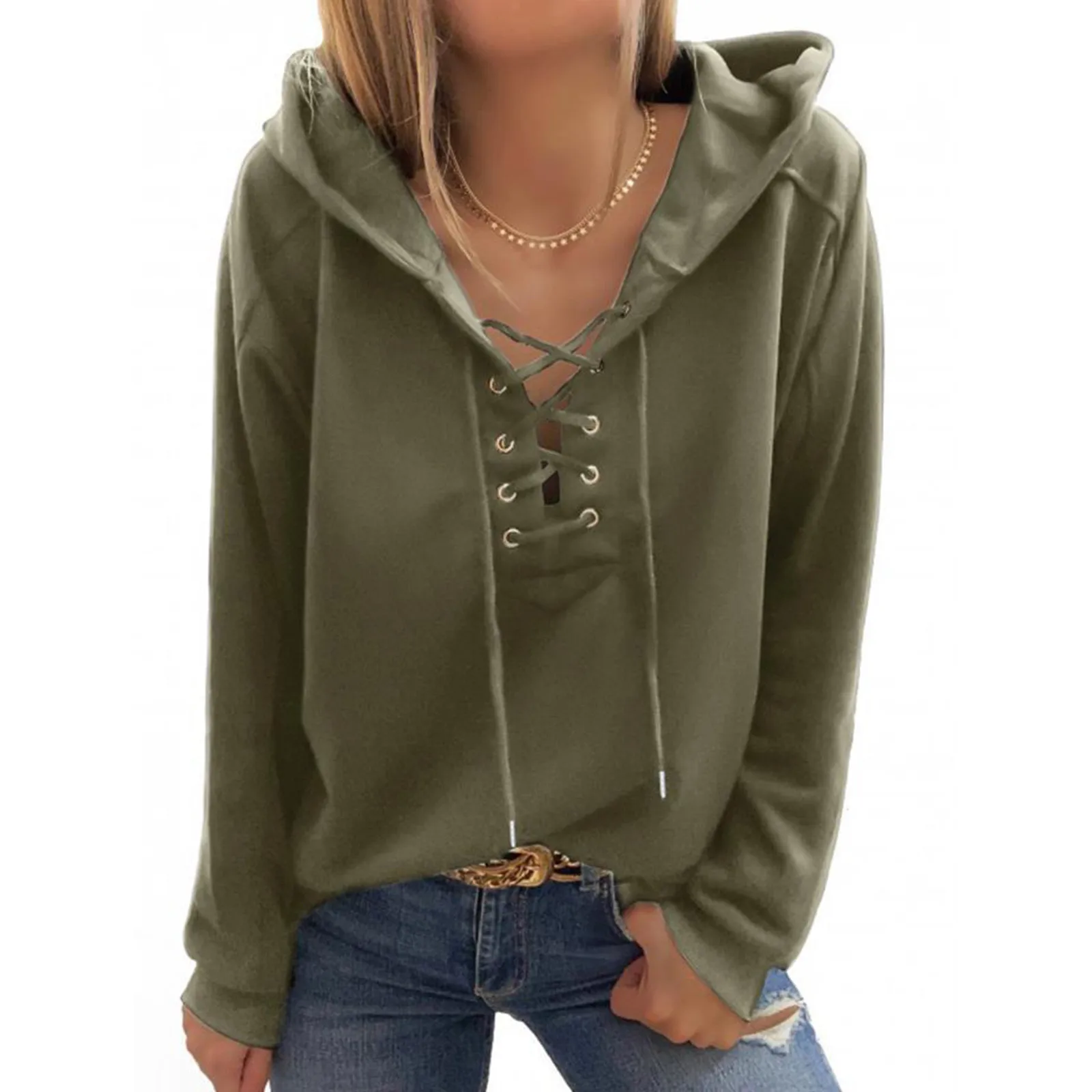 

Women Fashion Drawstring Color d Hem Sweatshirt Hoodie Zip up Hoodies for Women Lightweight