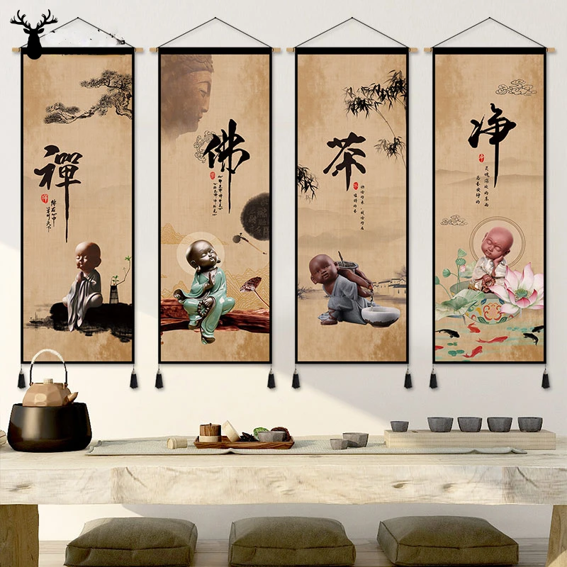 

Chinese Style Scroll Wall Paintings Zen Wall Art Hanging Decoration Posters Living Room Bedroom Decor Tapestry