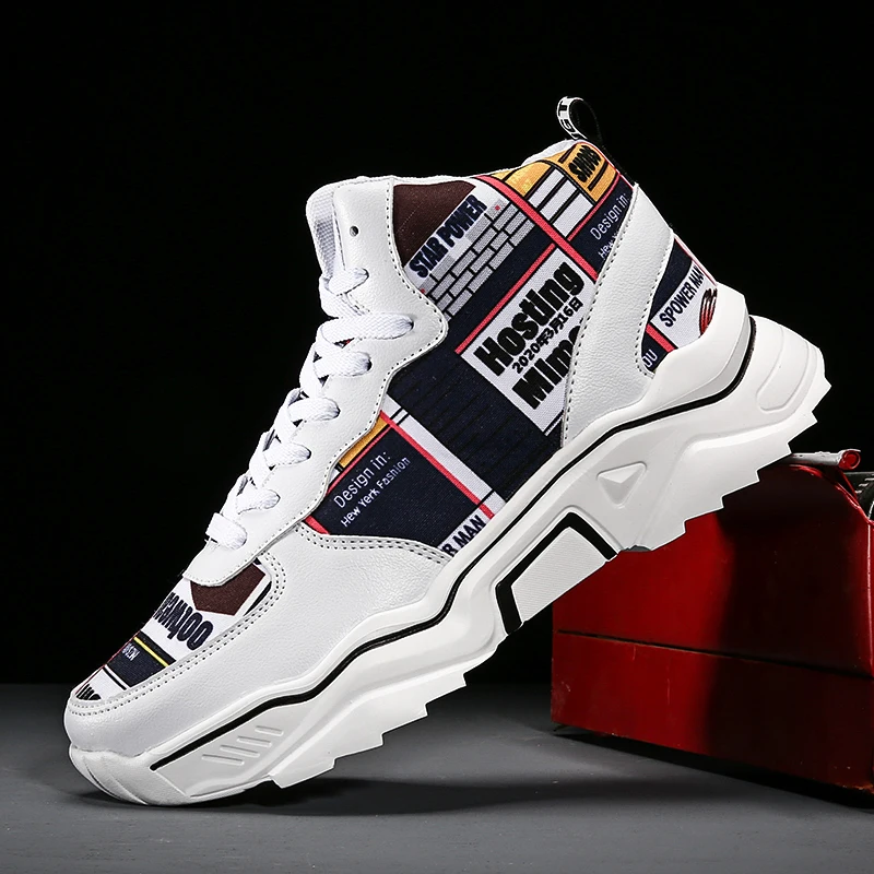 Brand Men High Top Sneakers Boys Comfortable Non-Slip Basketball Shoes Couple Printing Vulcanized Shoes Cool Street Sports Shoes